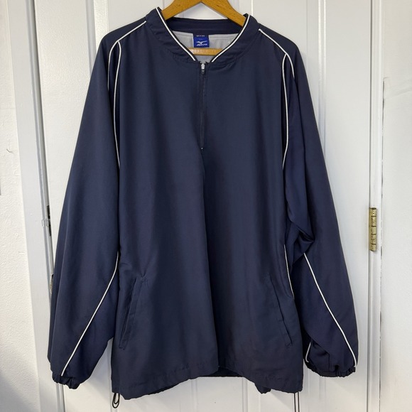 Mizuno Performance 1/4 Zip Pullover Men's XXL Long Sleeve Navy White Piping - Picture 1 of 5